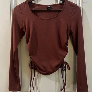 SHEIN Brown Fitted Tie Front Blouse